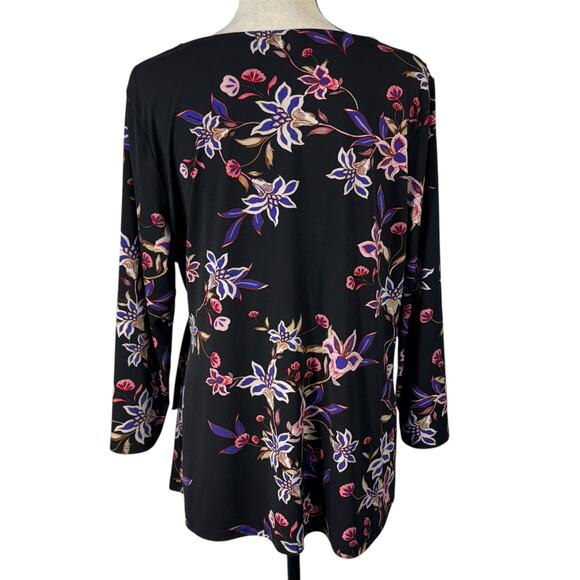 Liz Claiborne Career X-Large Tunic Top Floral Stretch Side Tie Knot 3/4 Sleeve - Picture 4 of 7